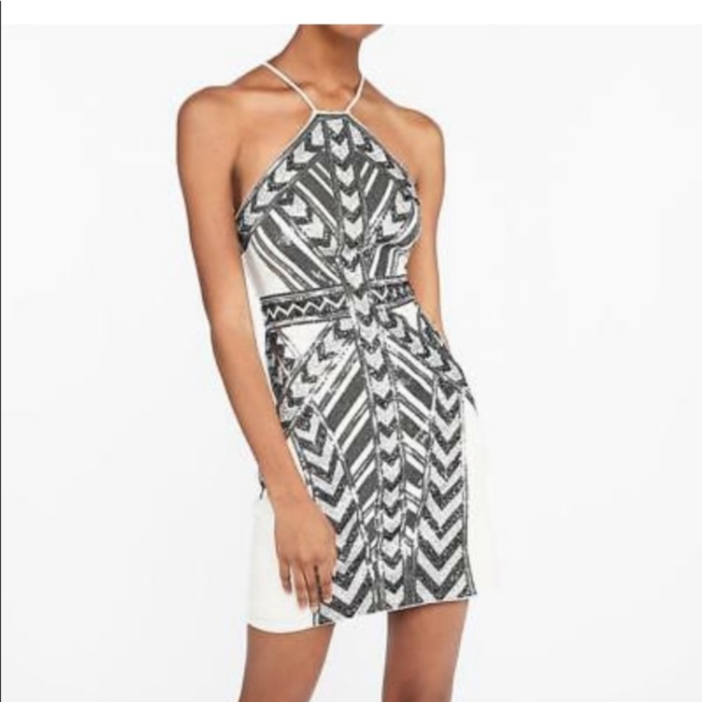 Express Ivory Halter Sequin Dress